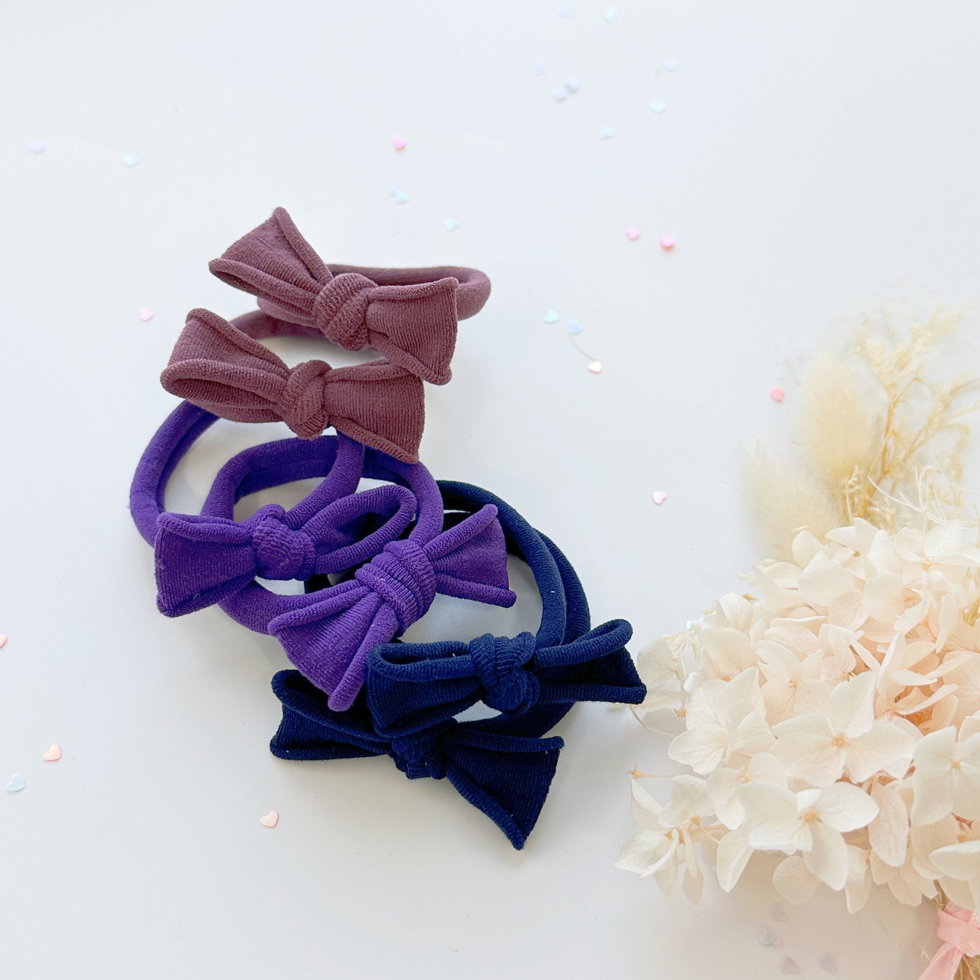 Handmade Simple Bow metal free hair ties - Violet - 1 Pairs - Dusty Purple - Image 8