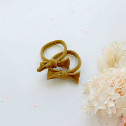 Handmade Simple Bow metal free hair ties -Mustard - 1 Pairs - Maroon - Image 5