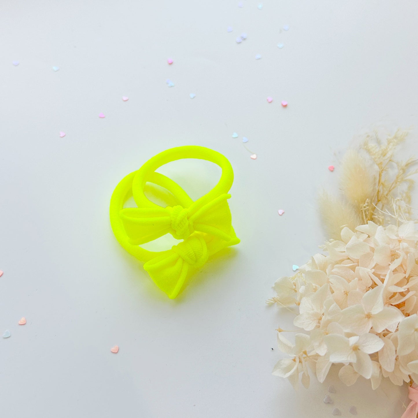 Handmade Simple Bow metal free hair ties - Neon - 1 Pairs - Neon Orange - Image 2