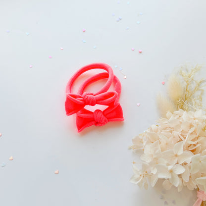 Handmade Simple Bow metal free hair ties - Neon - 1 Pairs - Neon Orange - Image 4