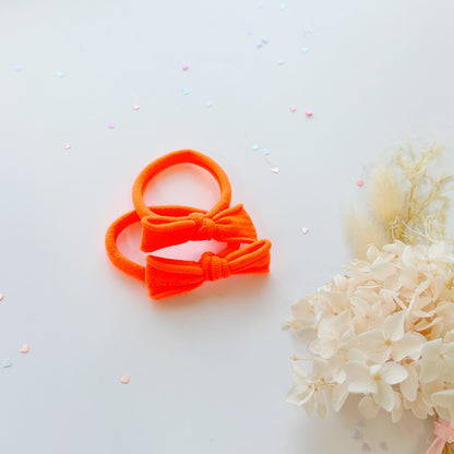 Handmade Simple Bow metal free hair ties - Neon - 1 Pairs - Neon Pink - Image 3