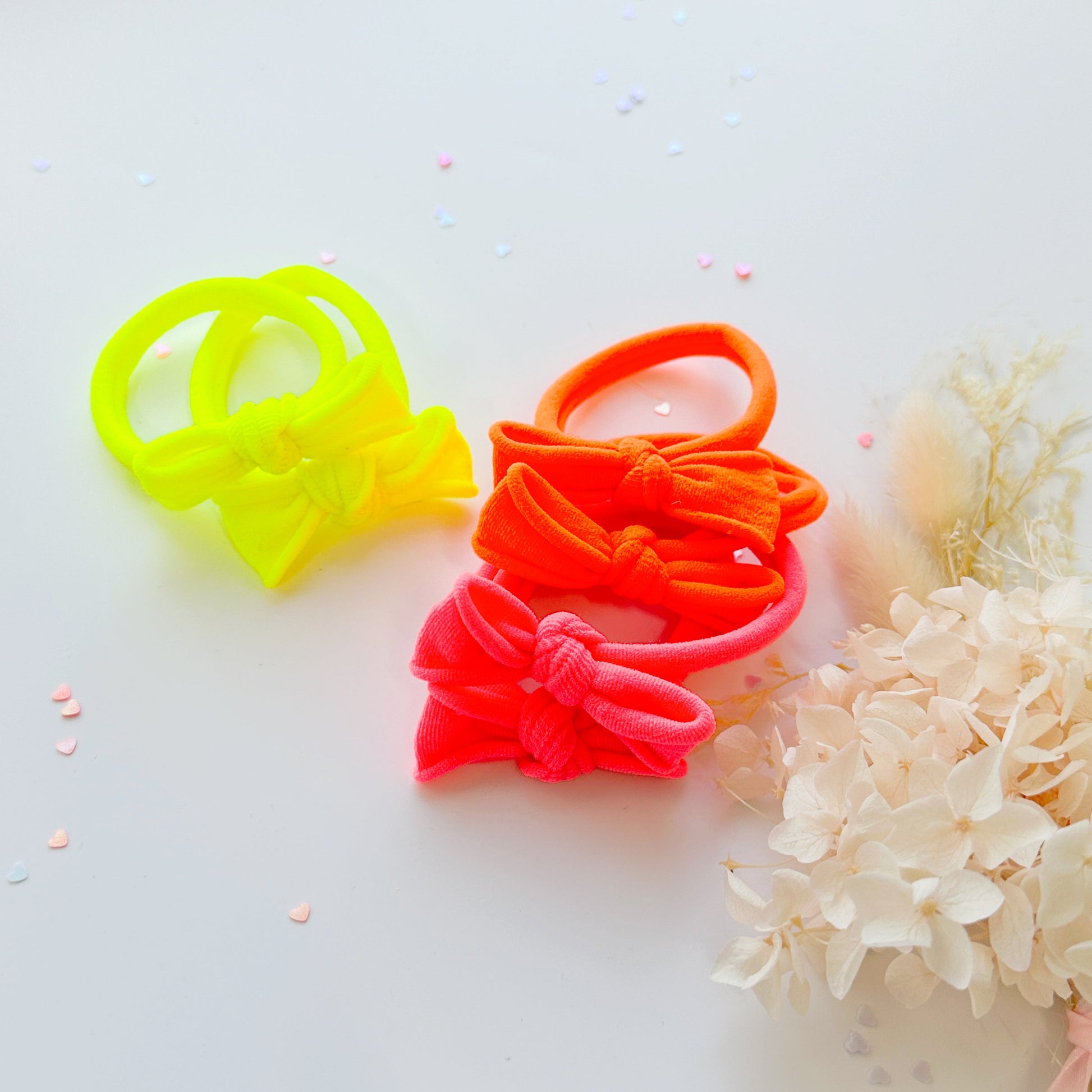 Handmade Simple Bow metal free hair ties - Neon - 1 Pairs - Neon Pink - Image 8