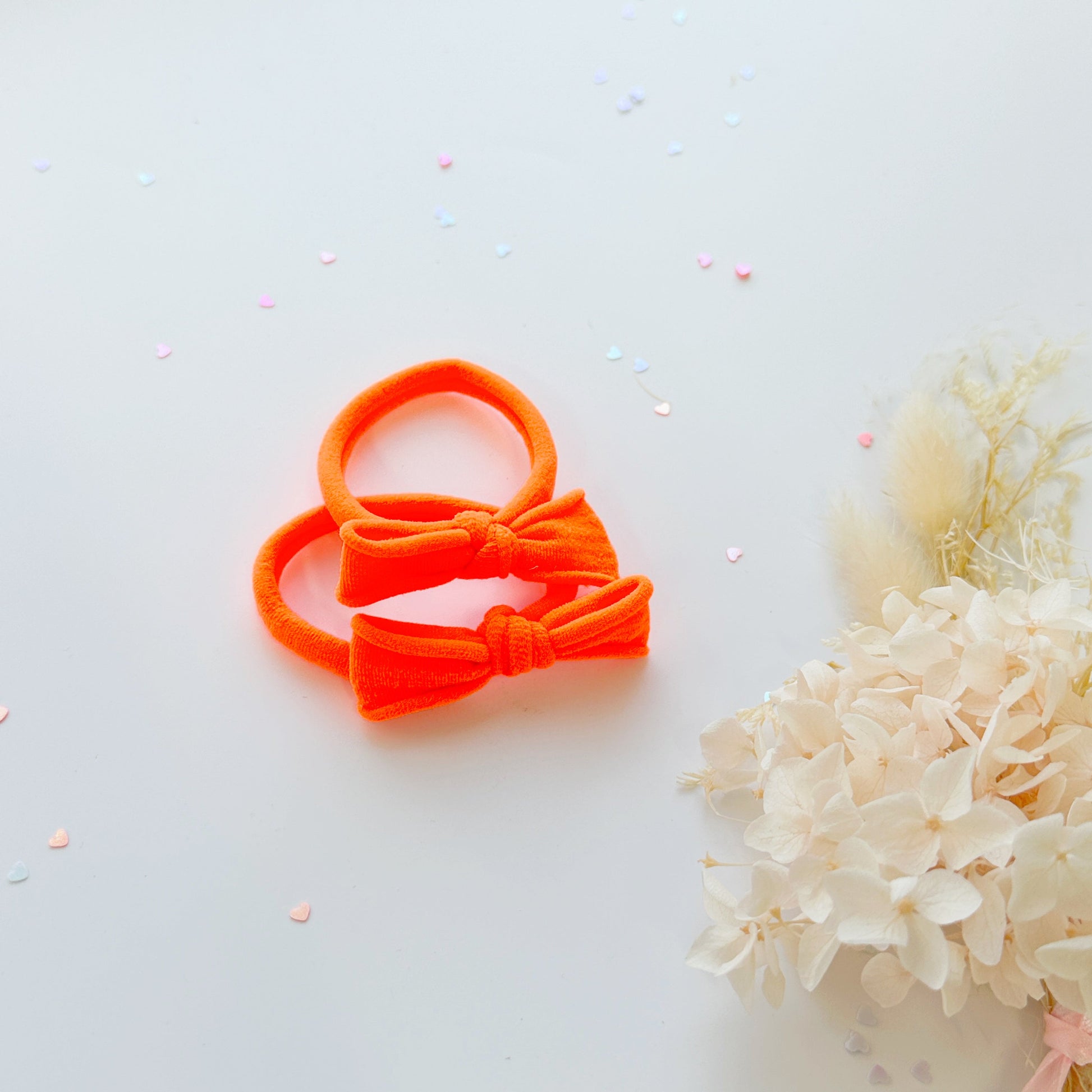 Handmade Simple Bow metal free hair ties - Neon - 1 Pairs - Neon Yellow - Image 3