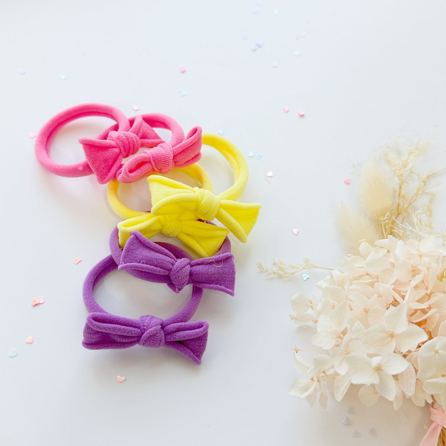 Handmade Simple Bow metal free hair ties - Candy - 1 Pairs - Pastel Pink - Image 8