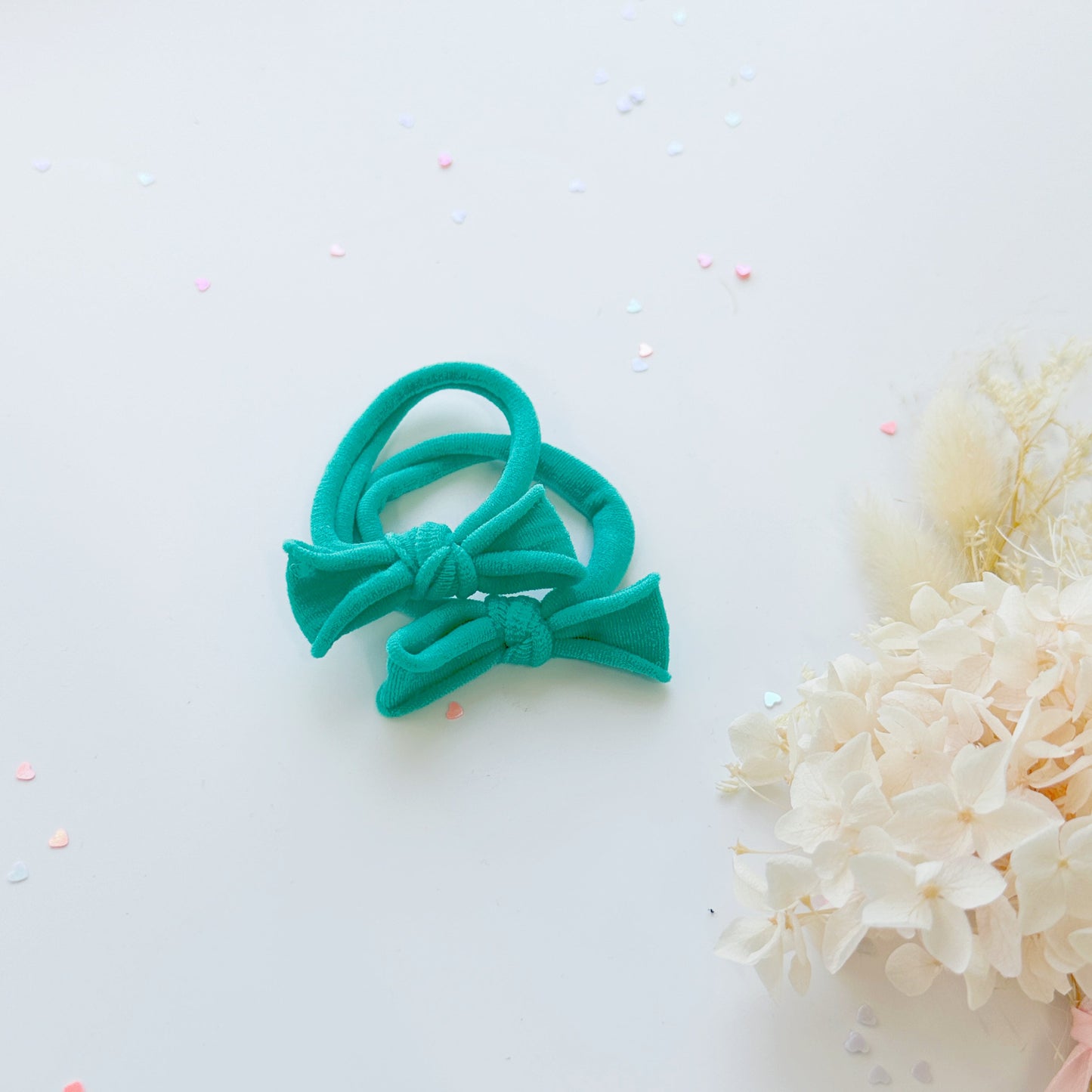 Handmade Simple Bow metal free hair ties -POP - 1 Pairs - Red - Image 5