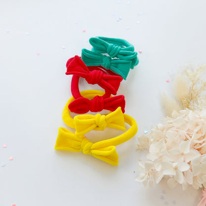 Handmade Simple Bow metal free hair ties -POP - 1 Pairs - Red - Image 8