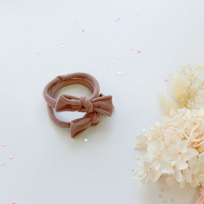 Handmade Simple Bow metal free hair ties -Pink - 1 Pairs - Rose Pink - Image 4