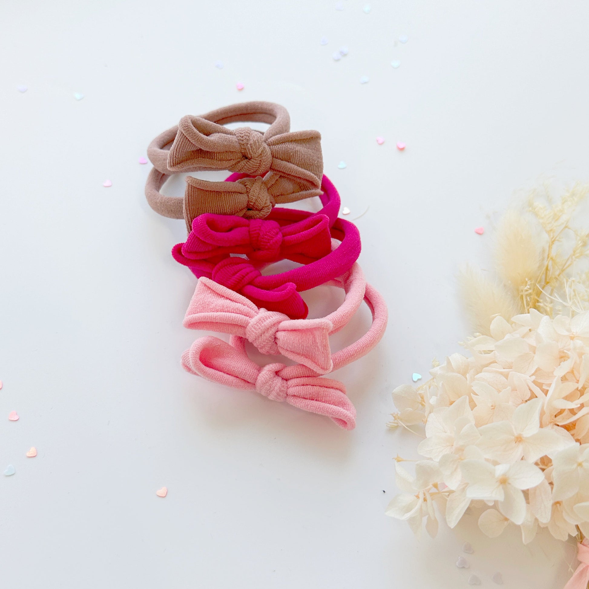 Handmade Simple Bow metal free hair ties -Pink - 1 Pairs - Rose Pink - Image 8