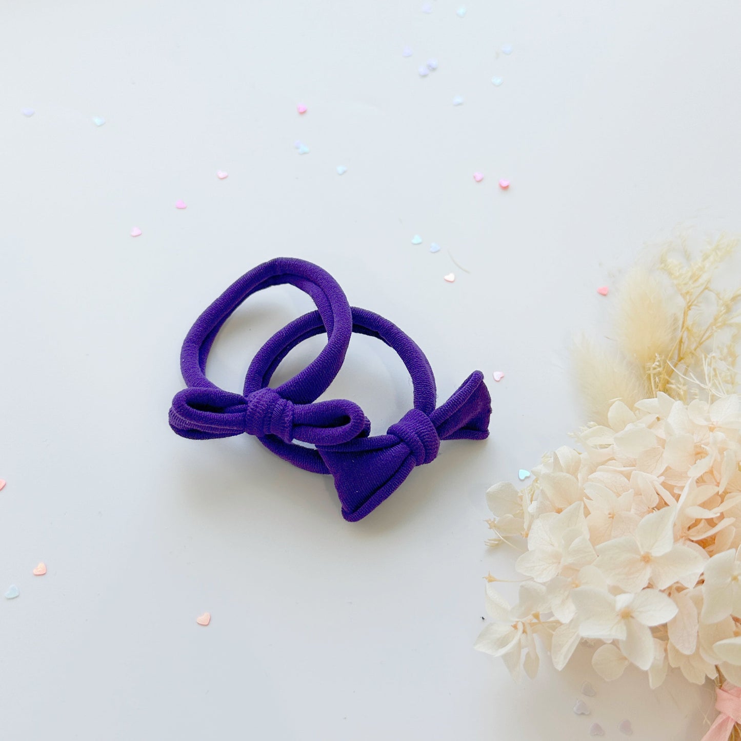 Handmade Simple Bow metal free hair ties - Violet - 1 Pairs - Violet - Image 2