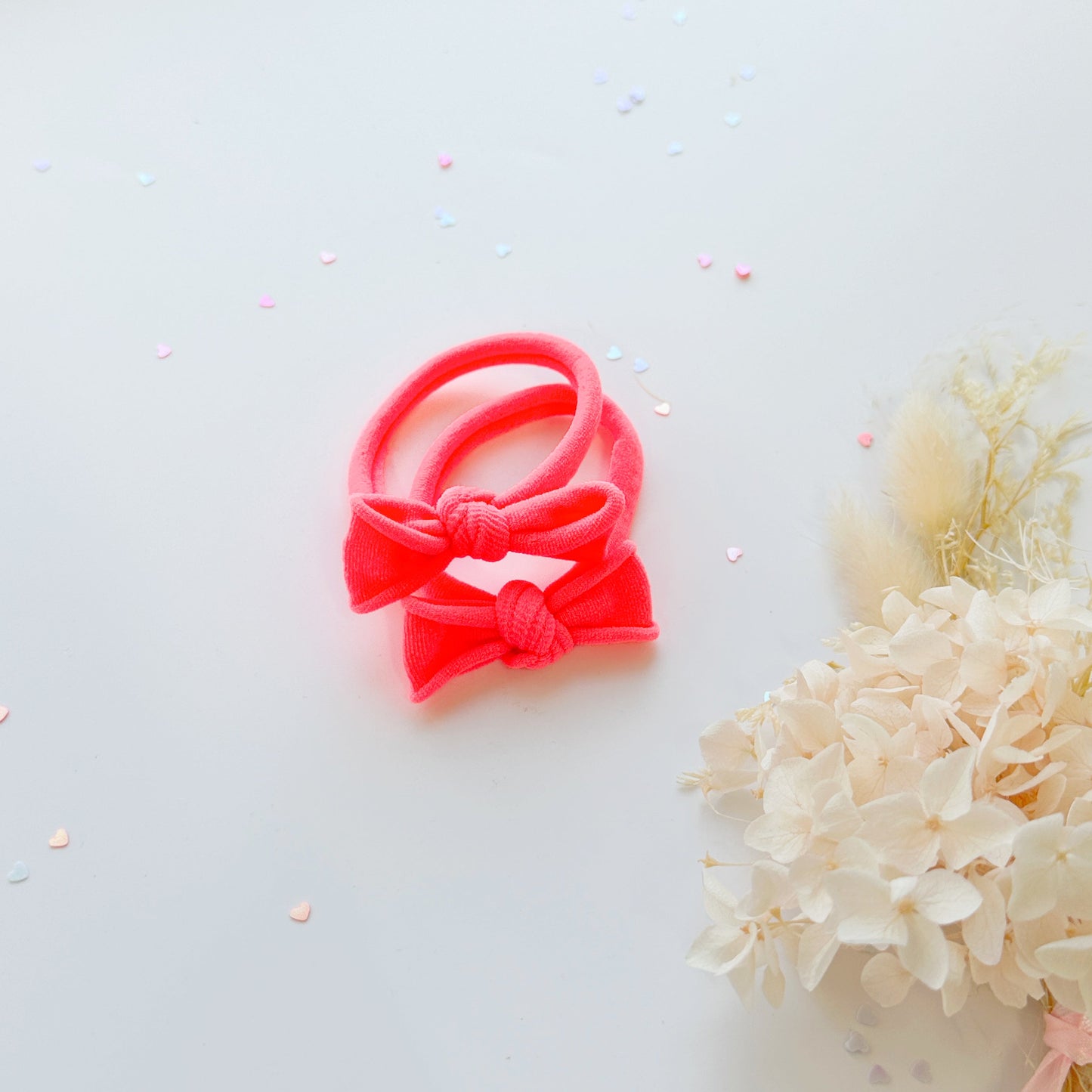 Handmade Simple Bow metal free hair ties - Neon - 3 Pairs Neon colour - Image 7