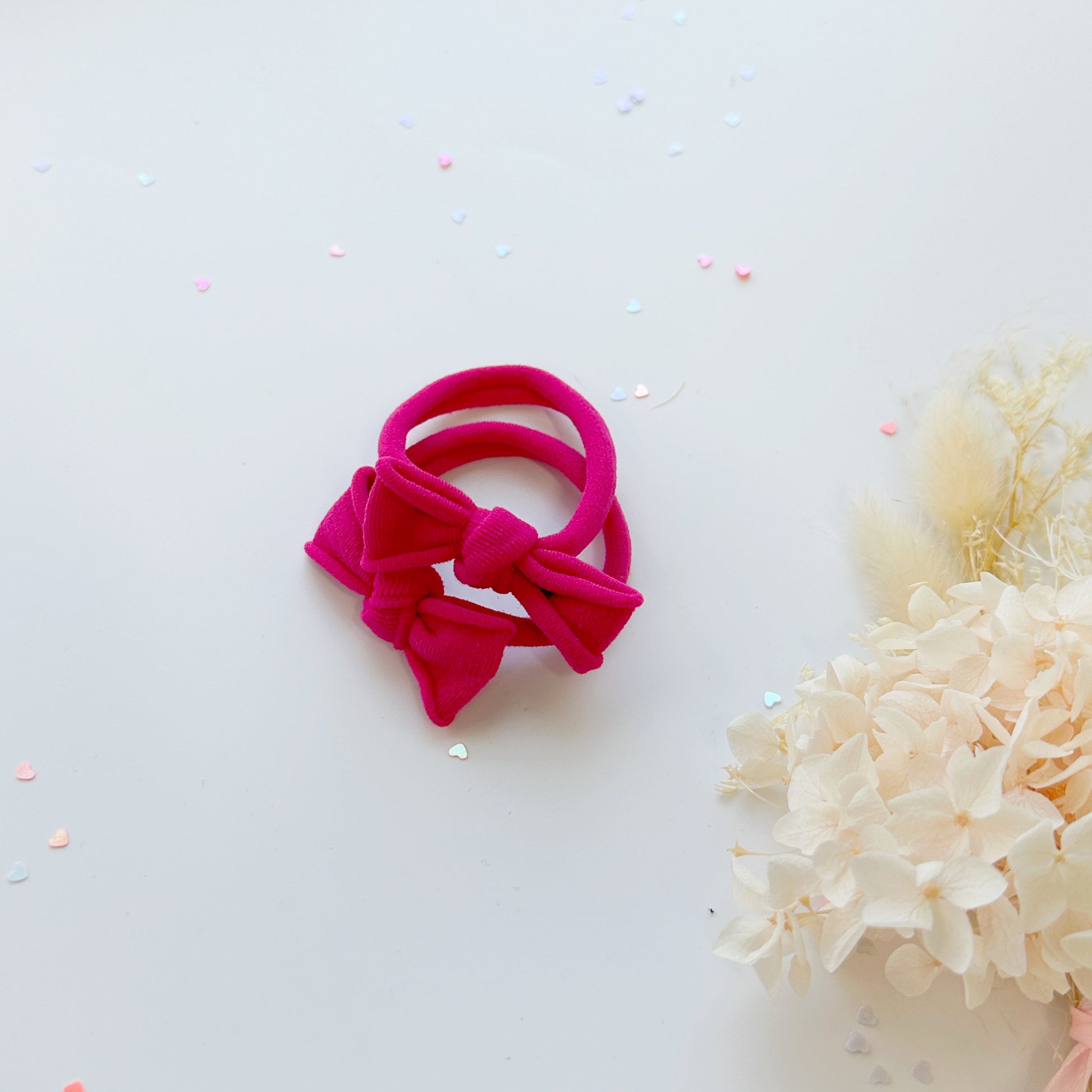 Handmade Simple Bow metal free hair ties -Pink - 3 Pairs Pink - Image 3