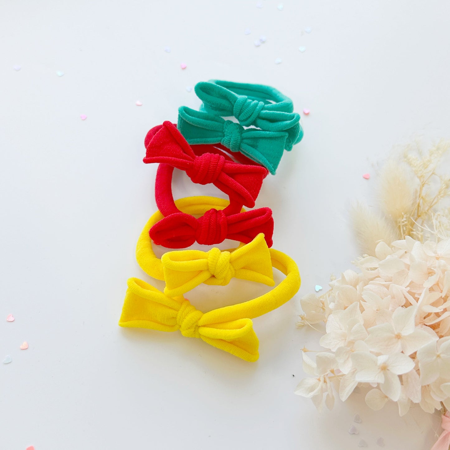 Handmade Simple Bow metal free hair ties -POP - 3 Pairs Pop Colour - Image 8