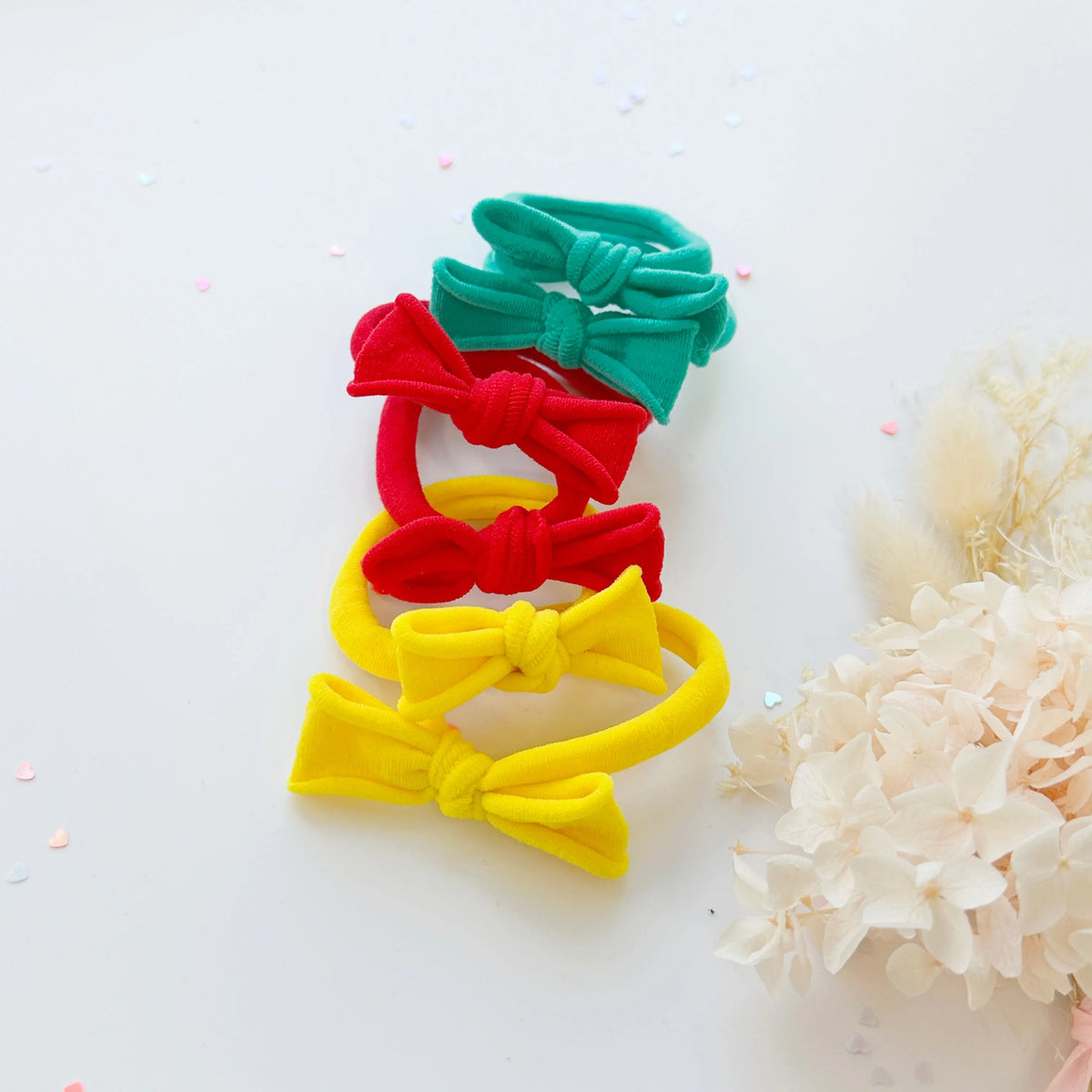 Handmade Simple Bow metal free hair ties -POP - 3 Pairs Pop Colour - Image 8