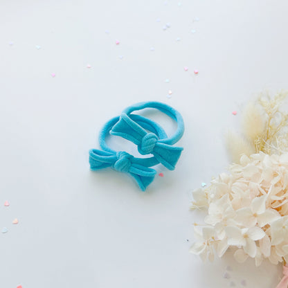 Handmade Simple Bow metal free hair ties -Sky - 3 Pairs Sky - Image 6