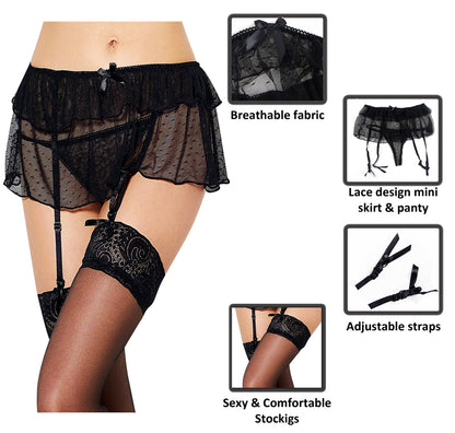 Liaison Lace and Voile Suspender, Panty and Stockings Set by My Secret Drawer ® - XL-2XL - Image 3