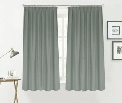 Blockout Curtains 260x160cm PINCH PLEAT+ Hooks High Level Fabric Grey Blue
