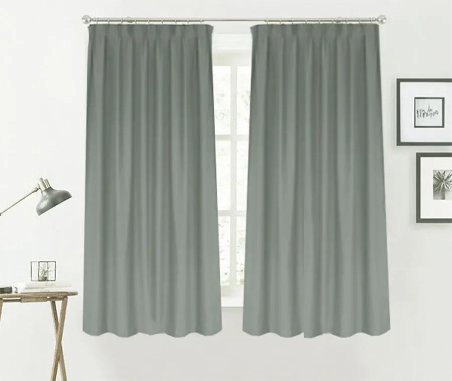 Blockout Curtains 260x160cm PINCH PLEAT+ Hooks High Level Fabric Grey Blue