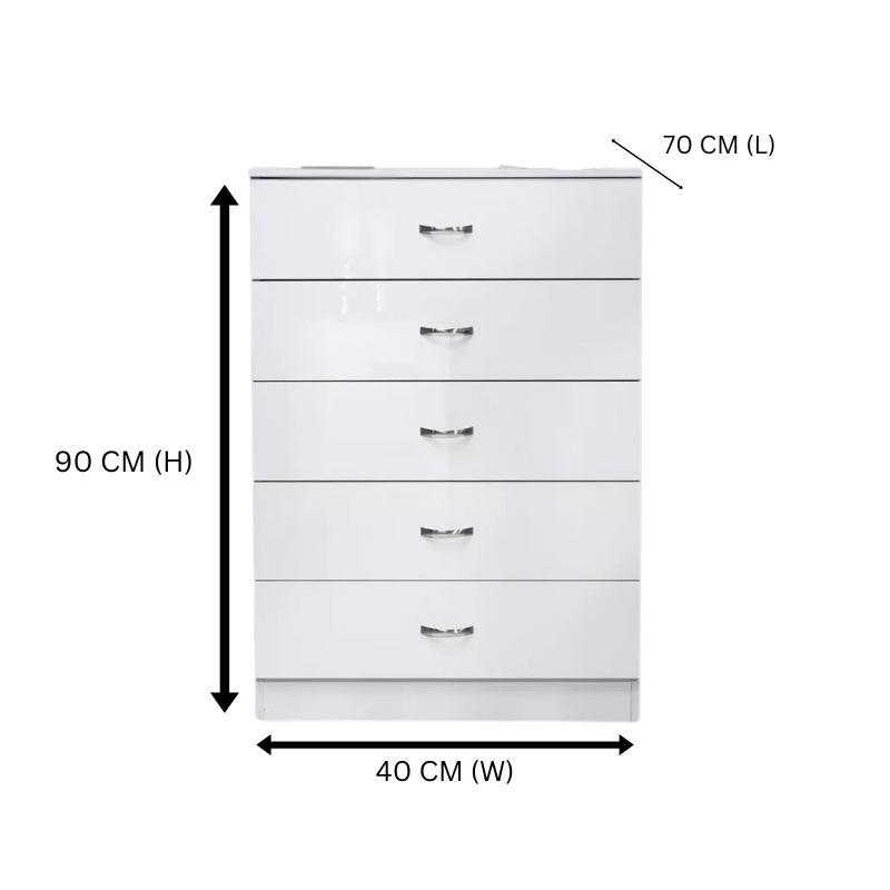 NNECN 5 Layer White Drawer Chest Storage with Bedside Table - Image 7