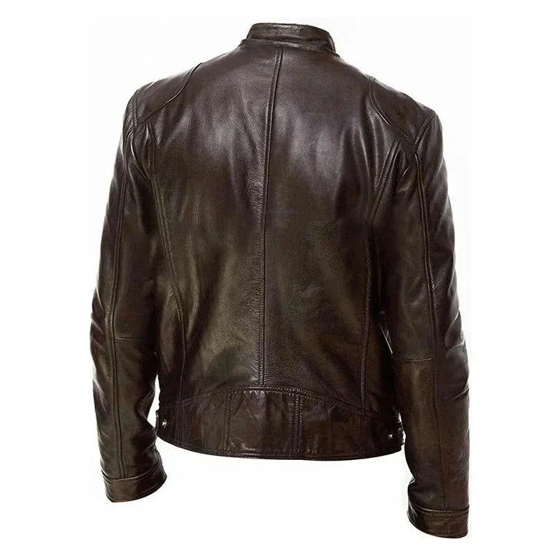 Men's PU Motorcycle Leather Jacket Slim Fit Zipper