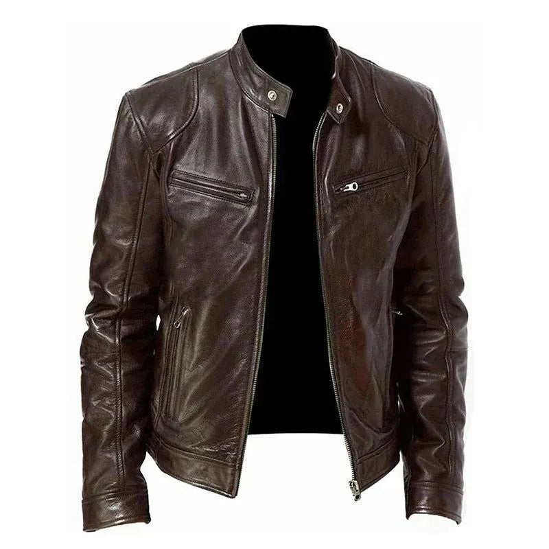 Men's PU Motorcycle Leather Jacket Slim Fit Zipper - Image 2