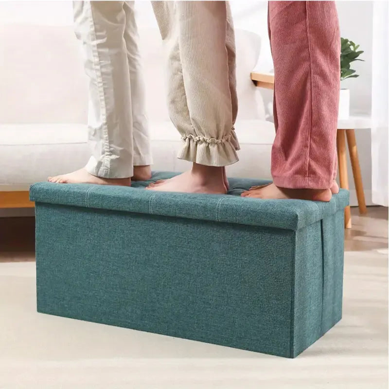 Linen Foldable Storage Stool Chair Box - Image 2