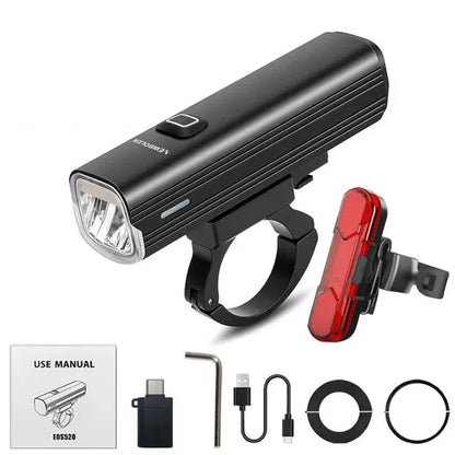 USB Rechargeable Bicycle Light Set Black - Image 2