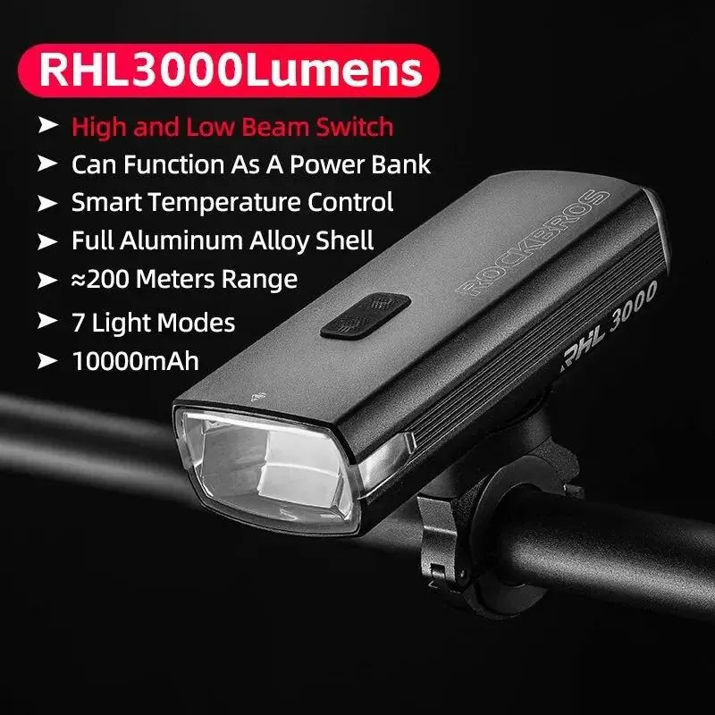 3000 Lumen Rechargeable Bike Light Black - Image 6