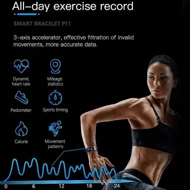 Fitness Bracelet Heart Blood Body Monitoring Black - Image 7