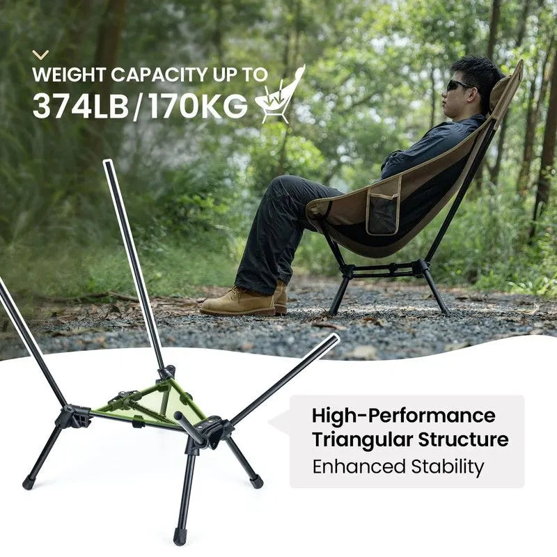 Portable High-Back Camping Chair Khaki - Image 2