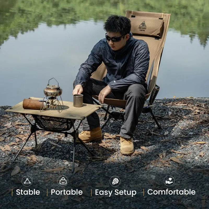 Portable High-Back Camping Chair Khaki - Image 5