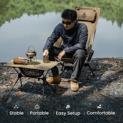 Portable High-Back Camping Chair Khaki - Image 5