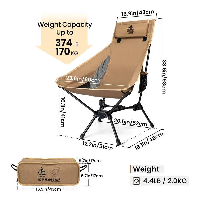Portable High-Back Camping Chair Khaki - Image 6