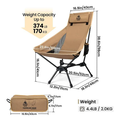 Portable High-Back Camping Chair Khaki - Image 6