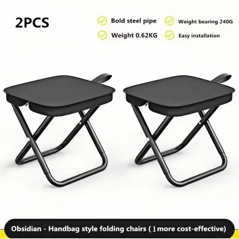 2PCS Portable Folding Backpack Stools Black - Image 3