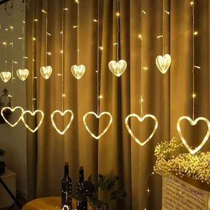 Waterproof Heart-Shaped LED Curtain String Lights - Image 2