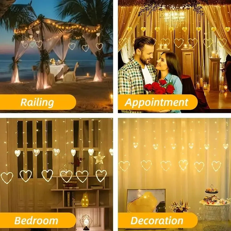 Waterproof Heart-Shaped LED Curtain String Lights - Image 3