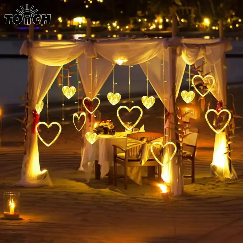 Waterproof Heart-Shaped LED Curtain String Lights - Image 5