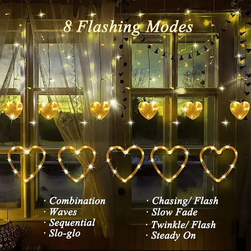 Waterproof Heart-Shaped LED Curtain String Lights - Image 9