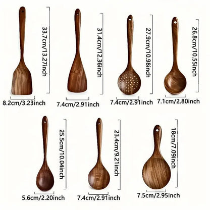 7-Piece Natural Teak Wooden Spoons for Cooking Set - Image 3