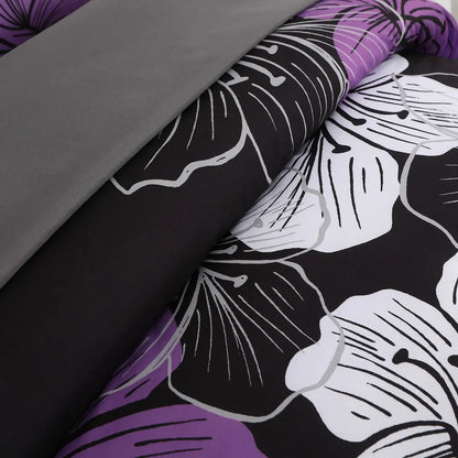 Black Purple Hibiscus Bloom Comforter Quilted Doona Set - Image 5
