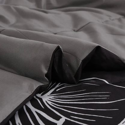 Black Purple Hibiscus Bloom Comforter Quilted Doona Set - Image 8