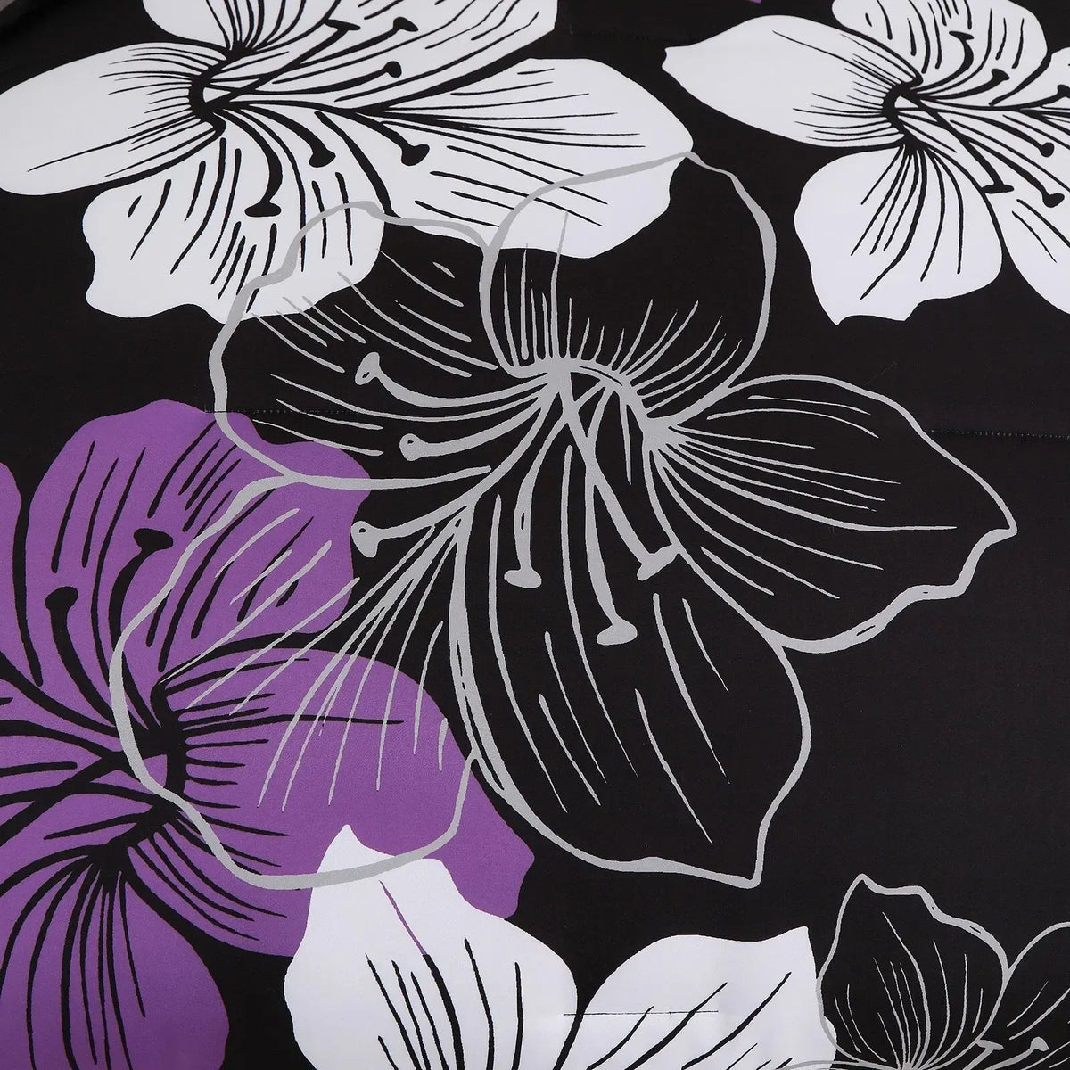 Black Purple Hibiscus Bloom Comforter Quilted Doona Set - Image 9