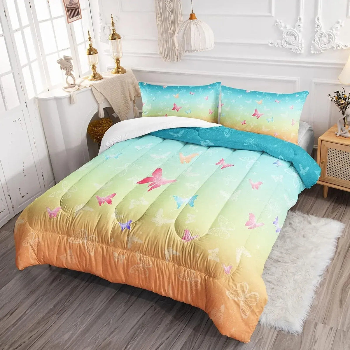 Aqua Sunset Butterfly Dream Comforter Quilted Doona Set - Image 2