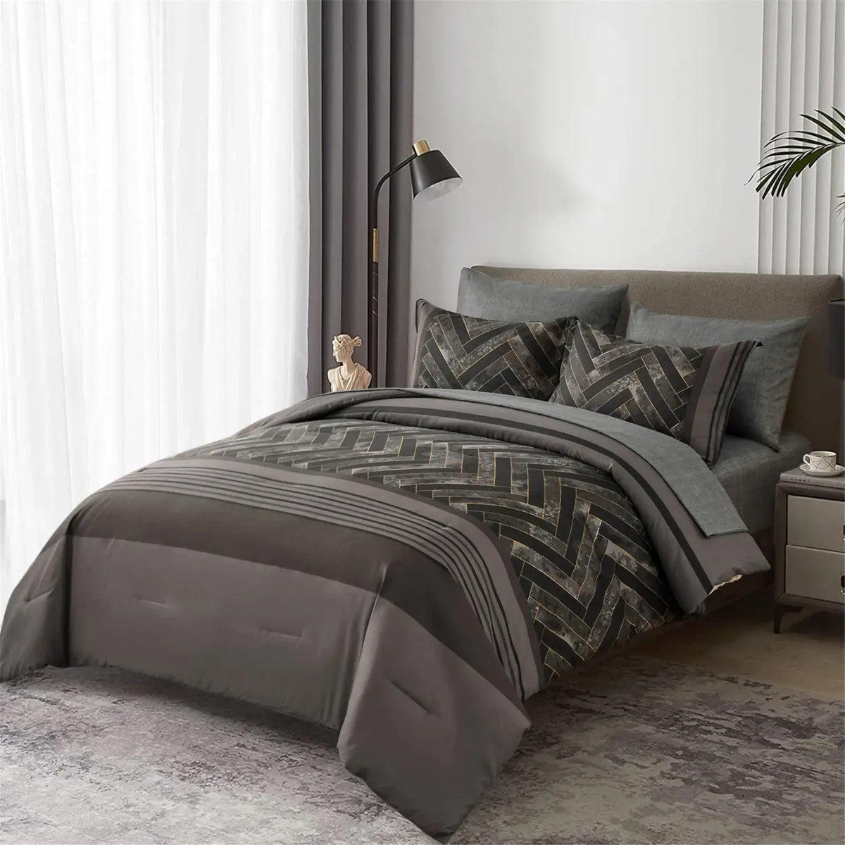 Charcoal Geometric Luxe Comforter Quilted Doona Set - Image 2
