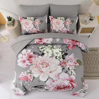 Grey Blush Peony Garden Comforter Quilted Doona Set - Image 4