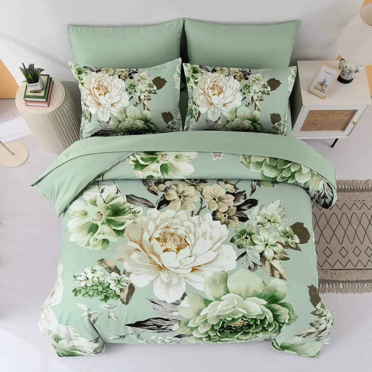 Sage Green Peony Botanica Comforter Quilted Doona Set - Image 2