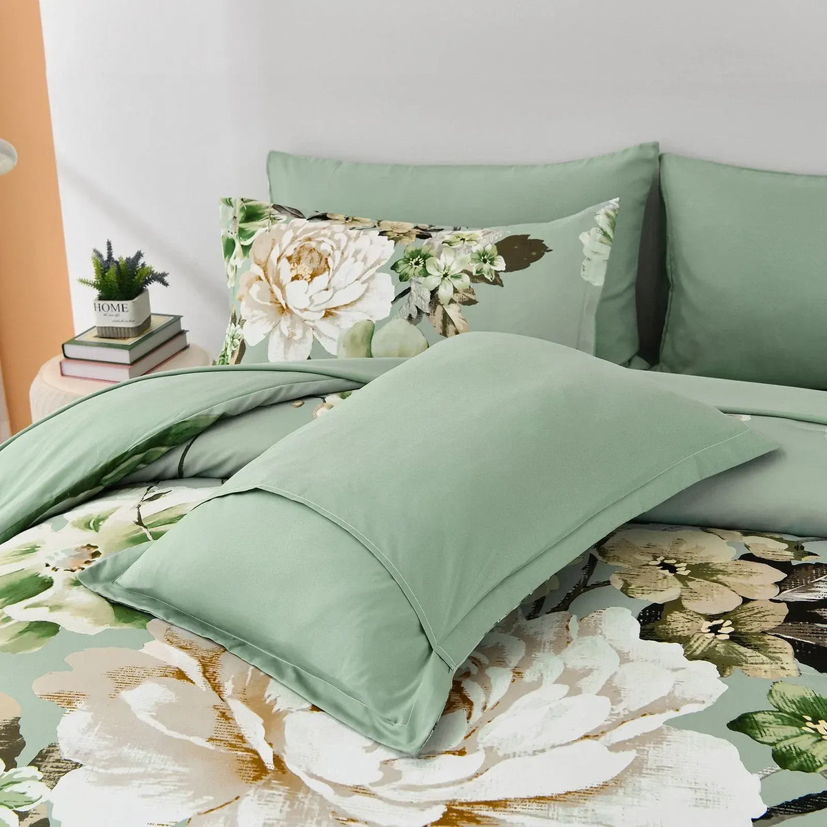 Sage Green Peony Botanica Comforter Quilted Doona Set - Image 6