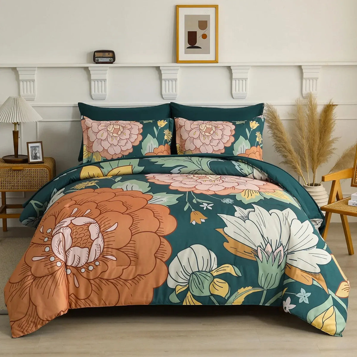 Teal Terracotta Dahlia Bloom Comforter Quilted Doona Set