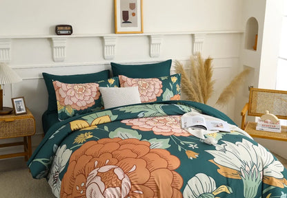 Teal Terracotta Dahlia Bloom Comforter Quilted Doona Set - Image 5