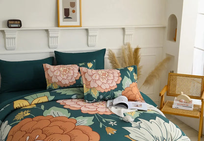 Teal Terracotta Dahlia Bloom Comforter Quilted Doona Set - Image 6